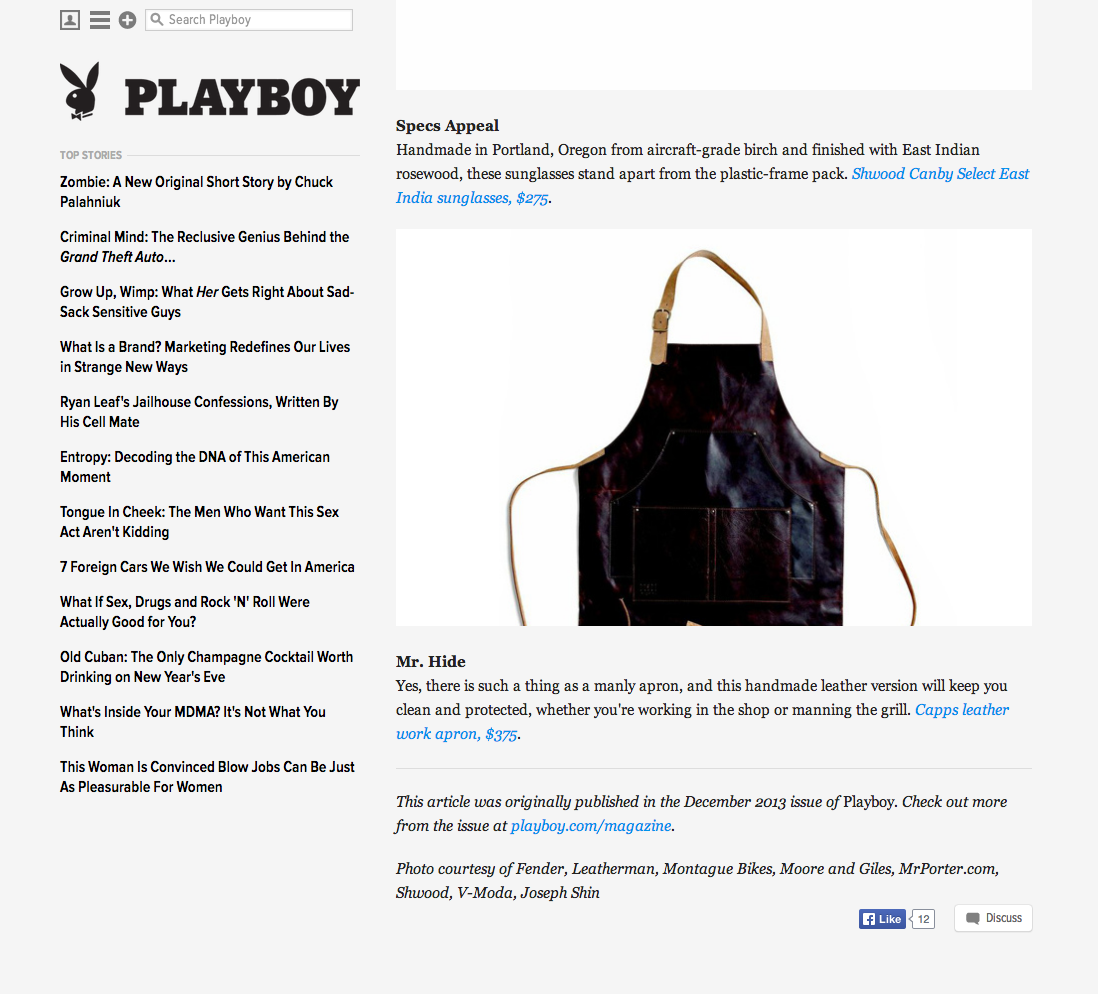 Playboy Feature on Moore & Giles Oak Leather Apron