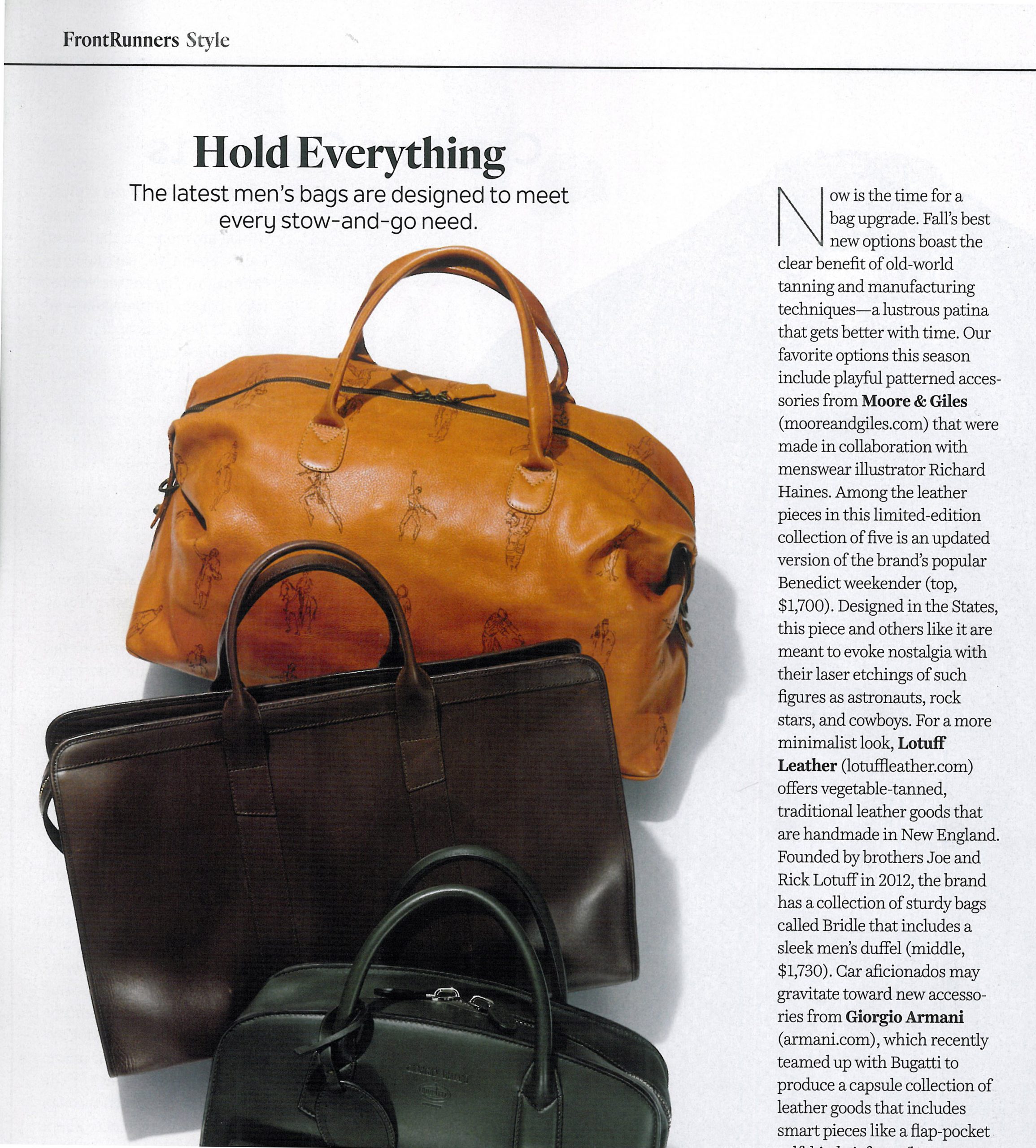 Moore and Giles in the October issue of Robb Report - Leather Bags