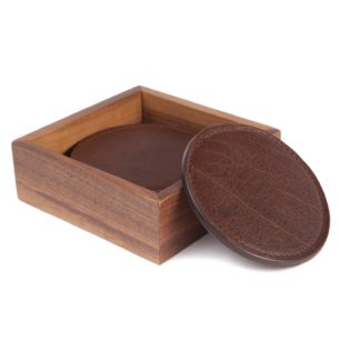 Leather Coasters with Walnut Box