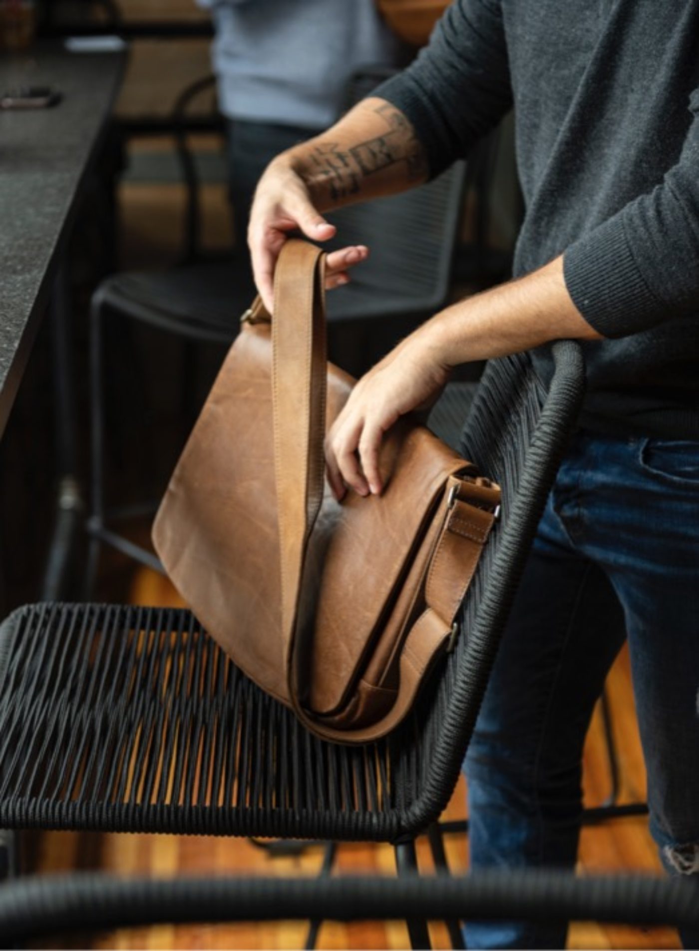 Reclaimed Leather Messenger Bag